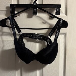 bebe Black Lace Push-Up Bra with Logo Elastic Straps